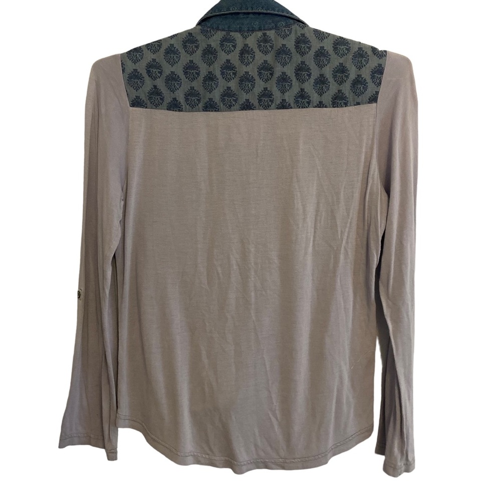 Sundance Button Down Patch Work Top Shirt Rollup … - image 5